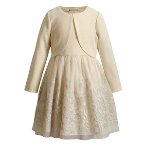 Girls Creme and silver dress with jacket